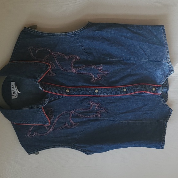 Vintage Western Denim Vest Embroidered Medium Rodeo Style - Picture 1 of 6